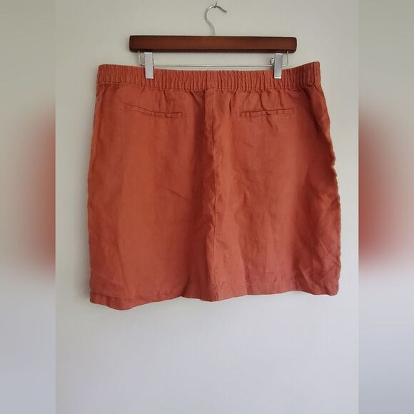 Garnet Hill 100% Linen Rust Orange Plus Skirt with Front Pockets Size 18 - Picture 6 of 10